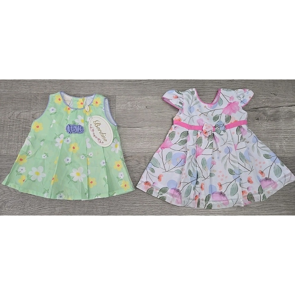 2 Bordino Baby Girl Hand Smocked Floral Spring Easter Dress Size 6 Months